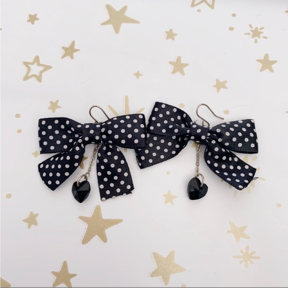 Black polka dot Bow Dangle Earrings